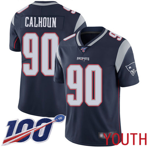 New England Patriots Football #90 100th Limited Navy Blue Youth Shilique Calhoun Home NFL Jersey->youth nfl jersey->Youth Jersey